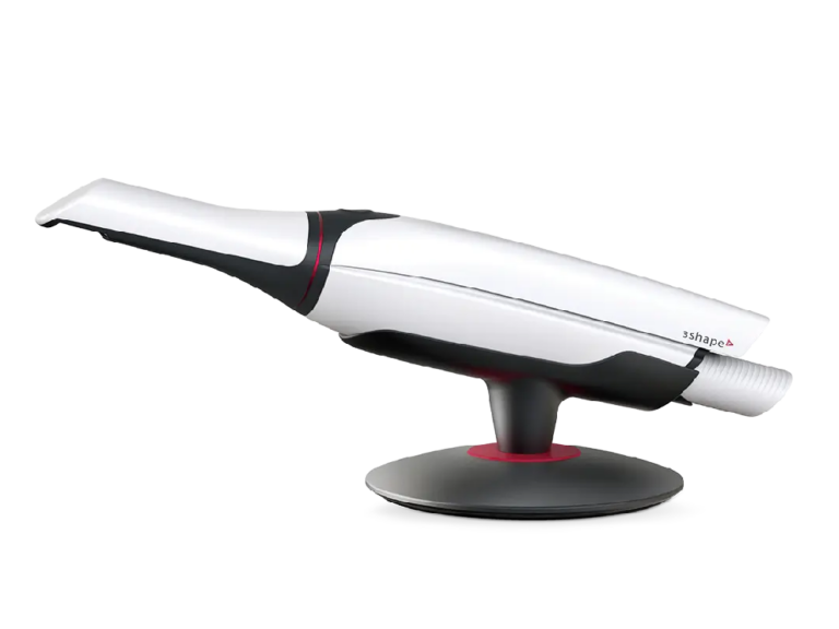 3Shape dental 3D scanner in a sleek black and white design, used for creating digital impressions in dental treatments.